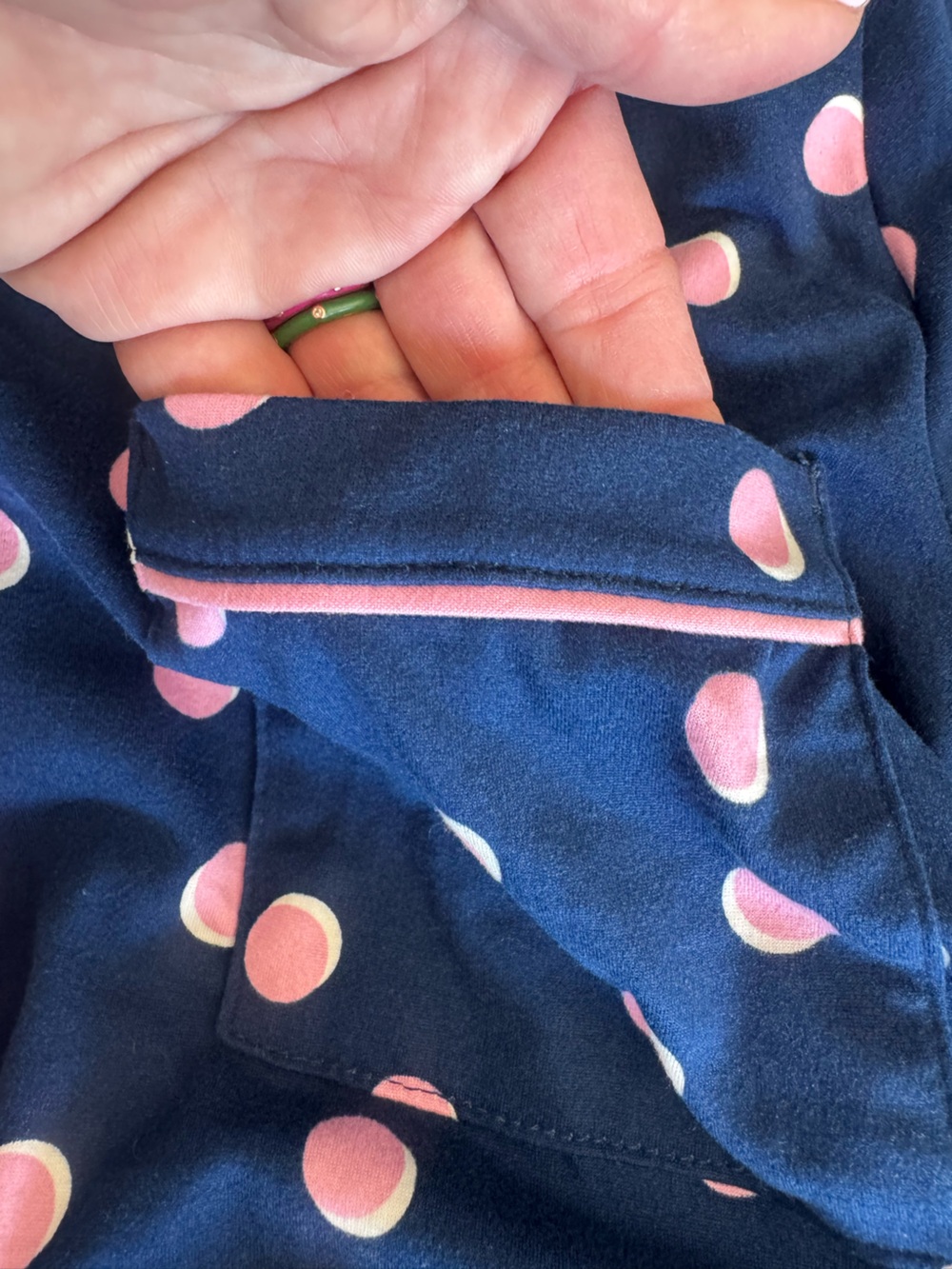 kate spade ♠️ Navy Pajama Top with Pink and Cream Polka Dots, cute comfy &cool! - Picture 8 of 14